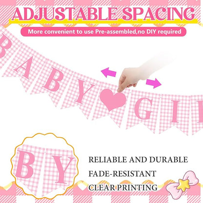 Hahafelt 1 Pcs Pink Gingham Welcome Baby Girl Banner - Image 4