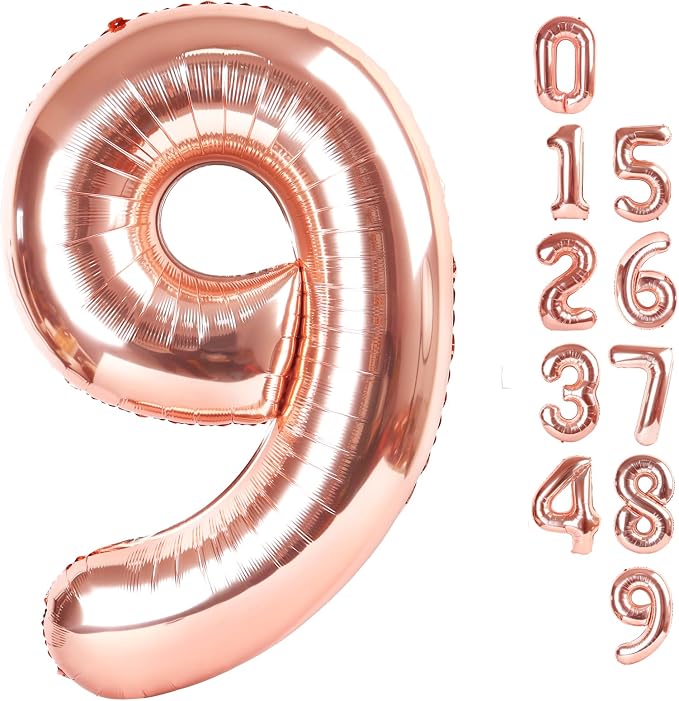 Number 9 Balloons 40 Inch for 9 19 Birthday Party Decorations, Rose Gold | by Mluchee