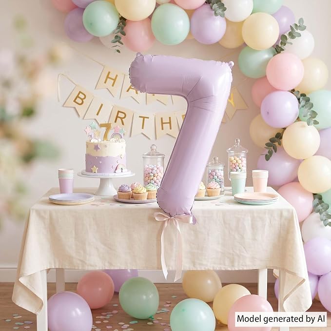 Cream Purple Number 7 Balloon 40 Inch, Foil Numeral - Image 3