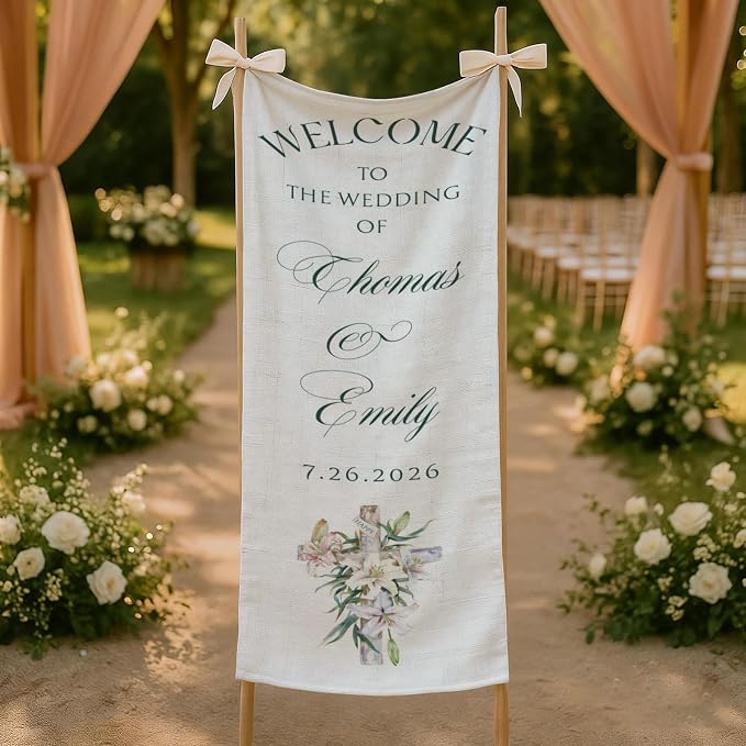 Mapileng Wedding Linen Wall Tapestry Welcome Banner, Personalized Couple Names - Image 5