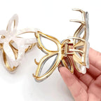 Metal Butterfly Hair Clips for Women -White & Grey Marble Pattern Fashion Decorative Hair Clips, Cute Hair Accessories for Girls, 2 Pack