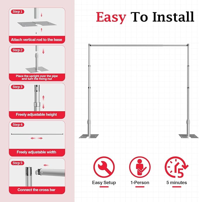 EMART 10x10ft Heavy Duty Backdrop Stand Frame - Image 6