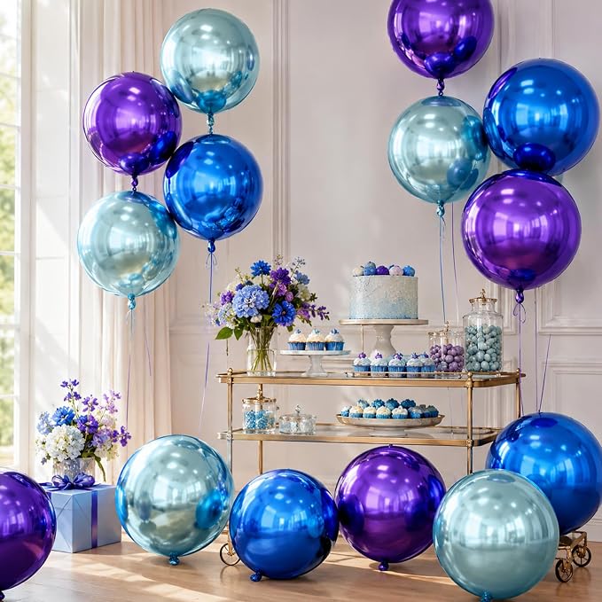 Blue Purple Round Foil Balloons, Metallic Blue Purple Soccer Foil Baloon - Image 6