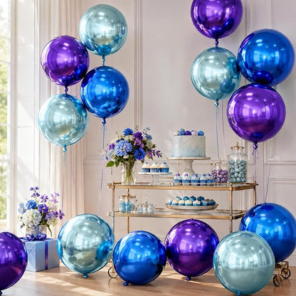 Blue Purple Round Foil Balloons, Metallic Blue Purple Soccer Foil Baloon - Image 6