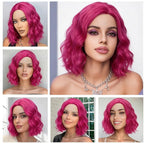 BUFASHION 14" Women Short Hot Pink Kinky Straight Cosplay Synthetic Wigs With Air Bangs 46 Colors Available (Hot Pink)