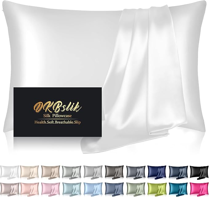 Silk Pillowcase for Hair and Skin, Mulberry Silk Pillow Cases Queen Size, Anti Acne Cooling Beauty Sleep Both Sides Natural Silk Satin Pillowcases with Hidden Zipper, Gifts for Women Men, White