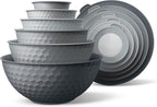 COOK WITH COLOR Mixing Bowls with Lids - 12 Piece Plastic Nesting Bowls Set includes 6 Prep Bowls and 6 Lids, Non Slip Bottom and Embossed Design - Microwave Safe (Grey)