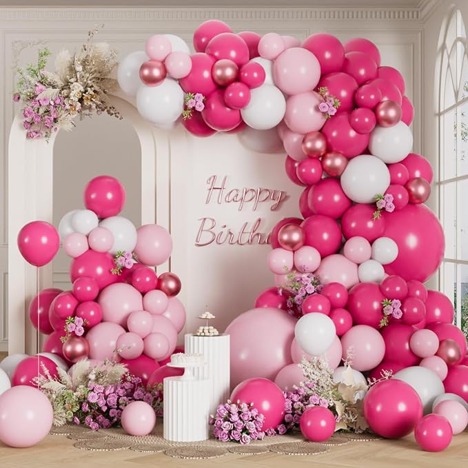 RainbowQ 165 Pcs Hot Pink Balloons Arch Kit Different Sizes Garland | Metallic by RainbowQParty