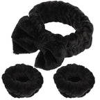 Water Absorbent Makeup Headbands and Wristbands Soft Wide Spa Hairbands for Women Non-slip Comfortable Face Cleaning and Bath Accessories Black Hair Wrap Kit