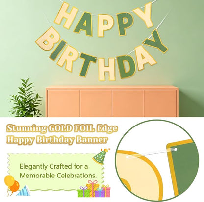 Pre-Strung Happy Birthday Banner Brown Green Party Decorations | adjustable cord - Image 3