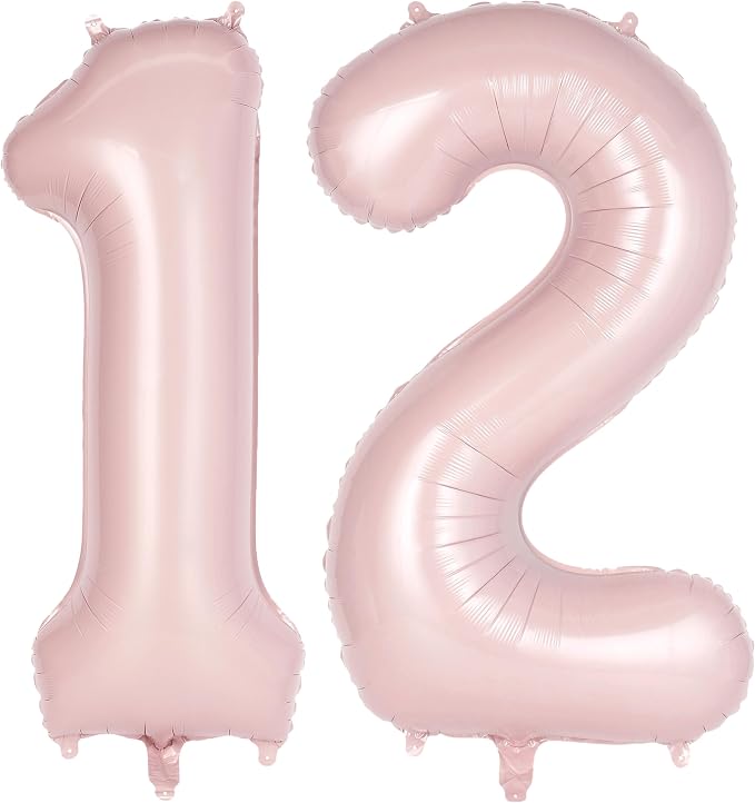 Light Pink Number 12 Balloon, 40 Inch Giant Mylar Number Balloons, Large Foil by AIQINHU