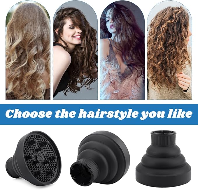 Universal Foldable Hair Dryer Diffuser, Travel Hair Dryer Diffuser Attachment with Comb, Portable Hairs Diffusers Blow Dryers Attachment for Natural Thick Hairs(Color:Black)