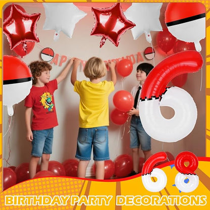 40 Inch Red & White Cartoon Themed Theme Number Balloon, Number Block Foil - Image 5
