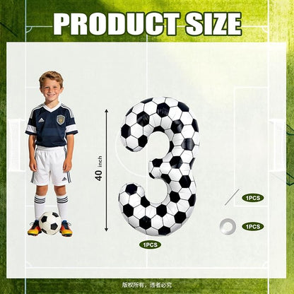 40 Inch Soccer Number 3 Foil Balloon, Soccer Birthday Party Decorations | - Image 2
