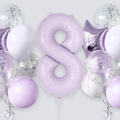 Light Purple Number 8 Balloon, 40 Inch Big Large Foil Helium Number Balloons - Image 2