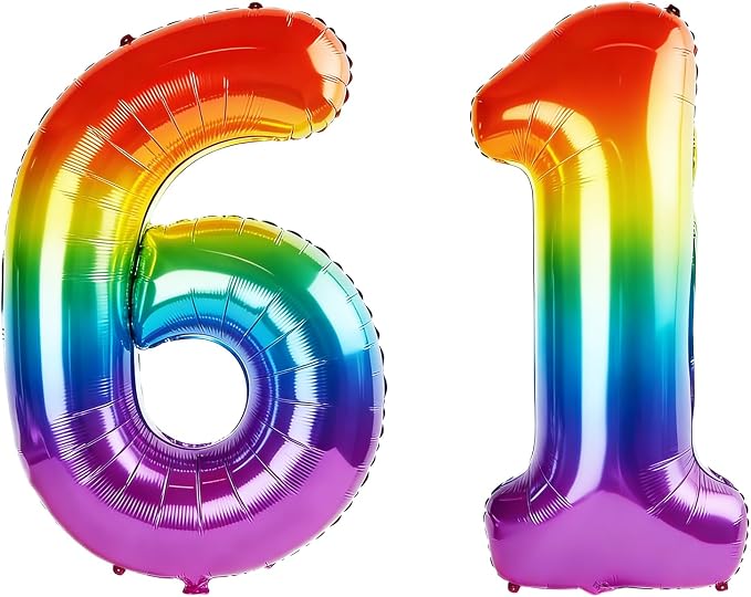 40 Inch Number 61 Balloons for 61st Birthday Party Decorations, 0-100 Rainbow by FOBELEC