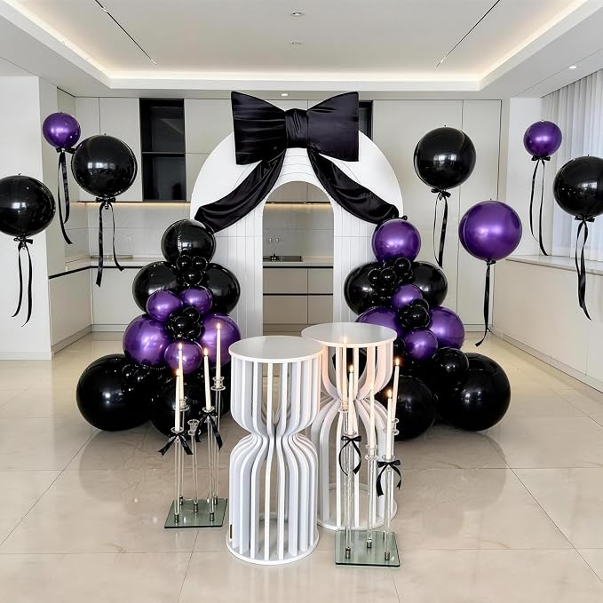 9 Pcs Black Purple Round Foil Balloons Black Metallic Dark Purple Chrome 4D - Image 5