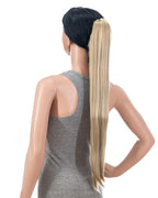 SWACC 28-Inch Long Straight Claw Clip Ponytail Extensions Synthetic Hair Extensions Ponytail Jaw Clip Hair Pieces for Women (Dark Honey Blonde/Bleach Blonde Highlights-16H613)