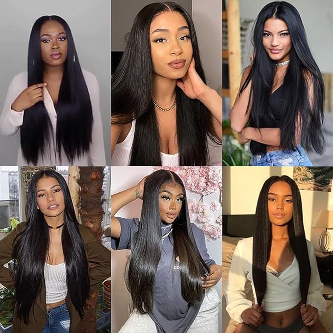 Human Hair Bundles Natural Black Straight Bundles 18 20 22 Inch Brazilian Virgin Remy Hair Extensions Niegmeag Double Weft Color 1B Straight Bundle Hair Weave 300g