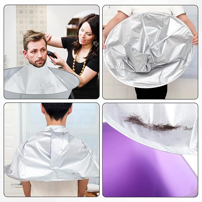 2 Pcs Hair Catcher for Haircuts, Haircut Cape, Foldable Hairdressing Umbrella Cape, Waterproof, Suitable for Adults and Children, Salon and Home Trimming/Coloring/Styling (Light Grey)