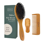 Boar Bristle Hair Brush Set For Women-100% Natural Boar Bristle Brush+Small Travel HairBrush+Bamboo Wide Tooth Comb For Fine And Thin Hair Smoothing Massaging Detangling. Restore Shine And Texture.
