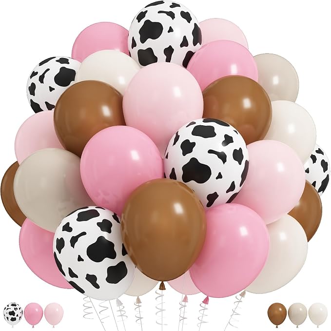 Cowgirl Balloons, 12 Inch Light Pink Brown Sand and Cow Print Balloon by Froova