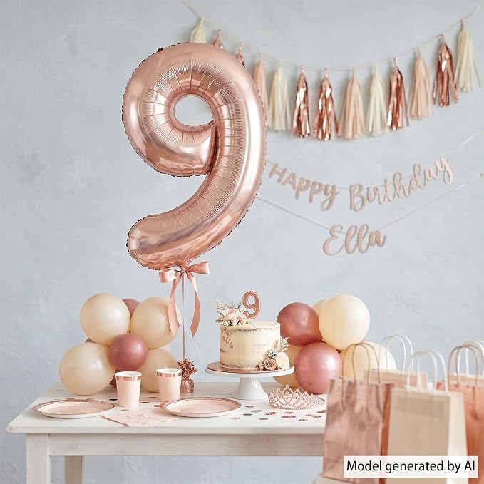 Rose Gold Number 9 Balloon 40 Inch, Radiant Blush Foil - Image 7