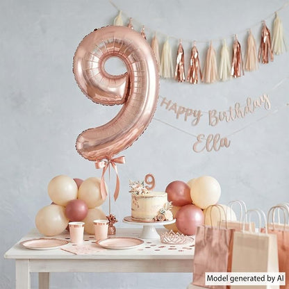 Rose Gold Number 9 Balloon 40 Inch, Radiant Blush Foil - Image 7