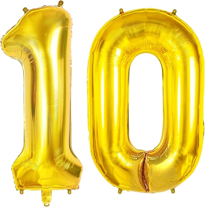 Number 10 Balloons for 10th Birthday Party Decorations, 0-100 Large Gold Foil by Joycard