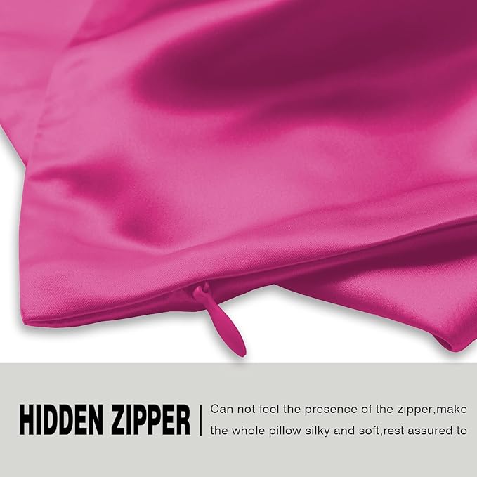 Silk Pillow Cases 2 Pack Soft Breathable and Sliky Standard Size Pillow Cases Set of 2,Natural Mulberry Satin Silk Pillowcase with Hidden Zipper for Hair and Skin (Hot Pink,20"X 26",2pcs)