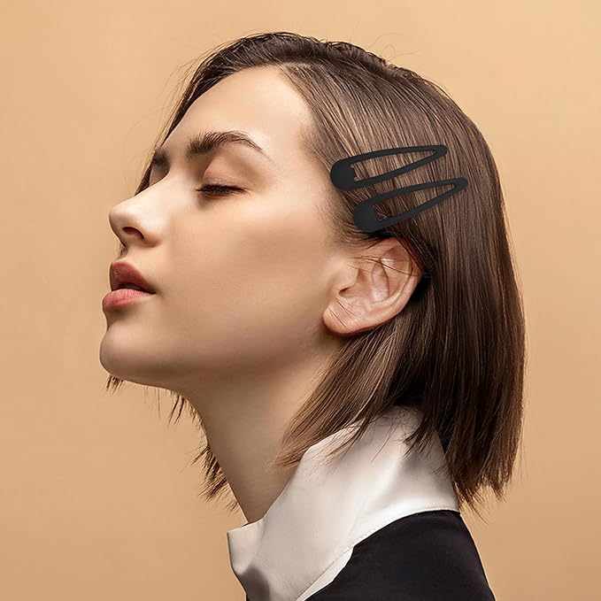 24 PCS 2.36 In Metal Snap Hair Barrettes For Women Water Drop Shape Hair Clips For Thick Thin Fine Hair,Matte Black