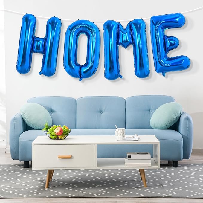 Blue HOME Balloons, 40 Inch HOME Letter Balloons Blue Home Balloon Banner - Image 6