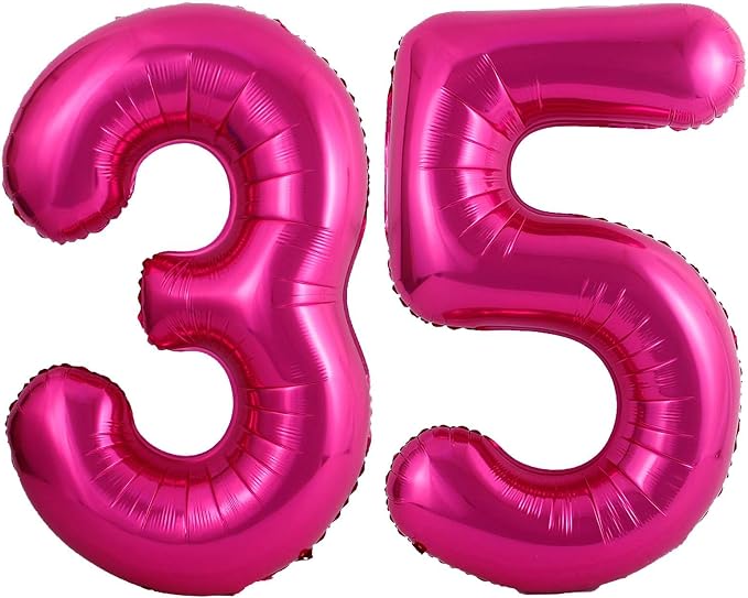 Hot Pink 35 Number Balloons, 40 Inch Giant Number 35 Balloons Foil Mylar Helium by Lovoir