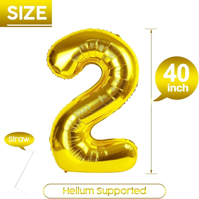 2 Balloon - Gold Birthday Number Balloons, 40 Inch Decorations Men Women | Gold - Image 5