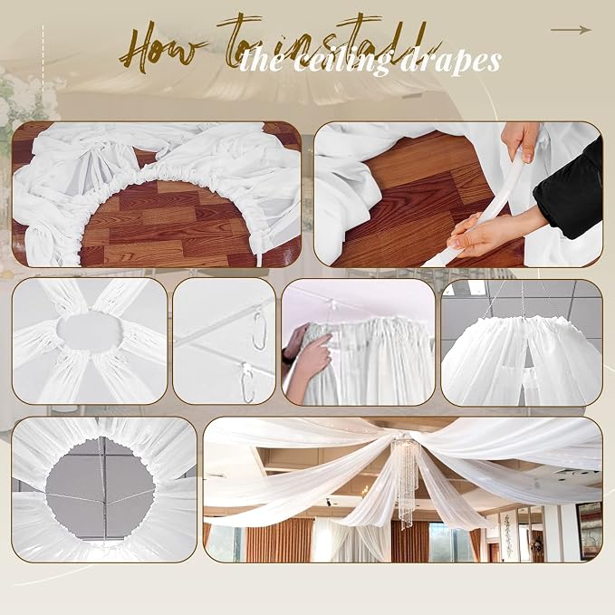 6 Panels White Ceiling Drapes for Wedding Ceiling Drapes 5ftx10ft Wedding Arch - Image 7