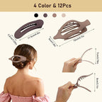 8 Pack Flat Hair Clips for Women – Matte Neutral Claw Clips & Flat Hair Pins Barrettes Set in Black, Blonde,Light Brown & Dark Brown for Thick & Thin Hair