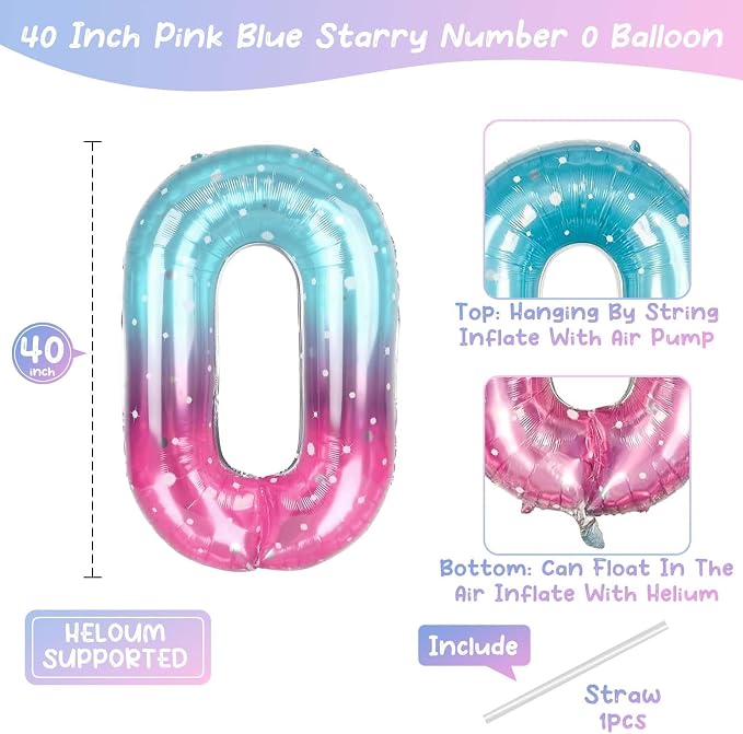 40 Inch Blue Pink Number 20 Balloon, Ombre Foil 20th Birthday Party Decor | - Image 4