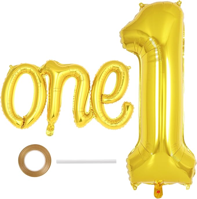 2 Pcs One Balloon Set, 40 Inch Number 1 Balloon and 41 Inch Script Letter One by AIQINHU