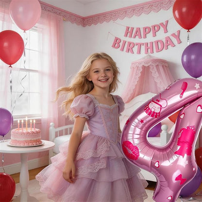 Pink Number 3 Balloon 40 Inch, DIY Fashion Girl Stickers Custom Balloon | Hot - Image 4