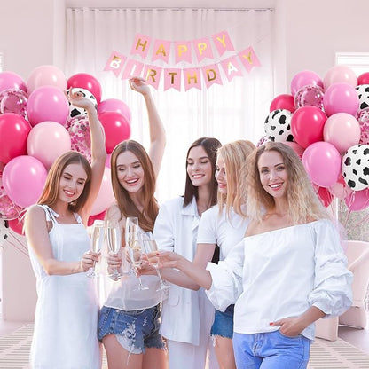 60pcs Cowgirl Balloons, Hot Pink Light Pink Confetti Cow Print Latex Balloons - Image 6
