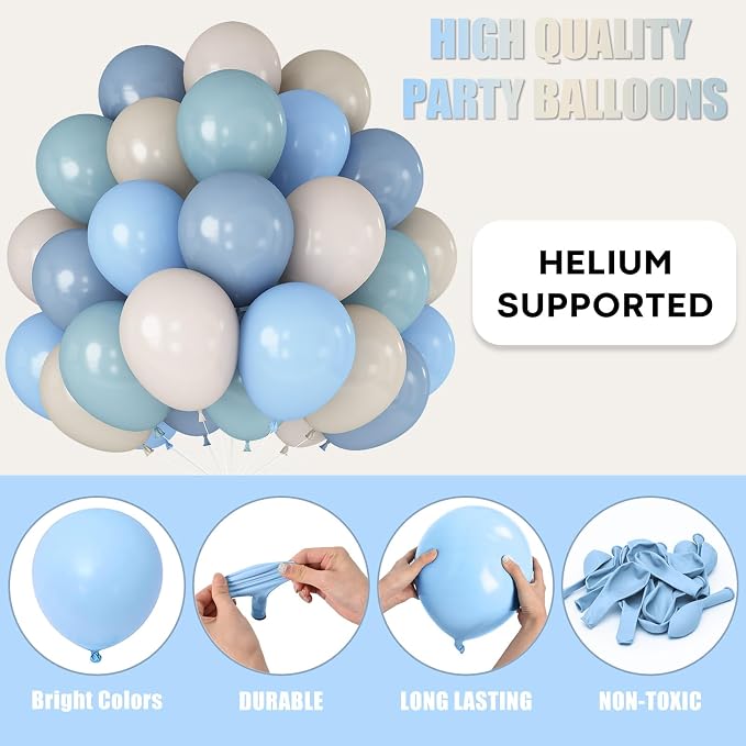 Dusty Blue and White Balloons Haze Pastel Blue Beige Balloon 12inch 60pcs Sand - Image 7