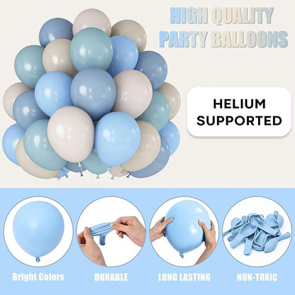 Dusty Blue and White Balloons Haze Pastel Blue Beige Balloon 12inch 60pcs Sand - Image 7
