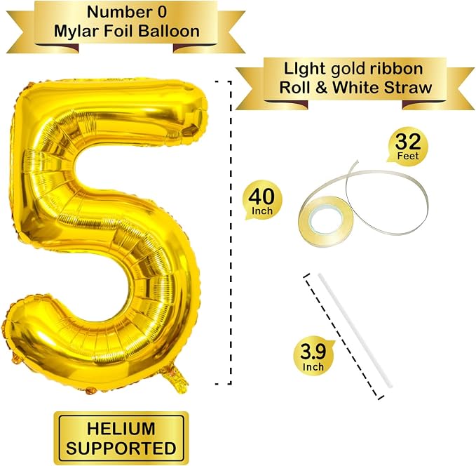 Gold Number Balloons Birthday Balloons - Image 2