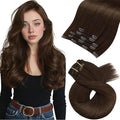 Moresoo Clip in Hair Extensions Brown Human Hair Clip in Extensions Double Weft Remy Straight Hair Extensions Real Human Hair Clip ins Medium Brown #4 5pcs 80g 22inch