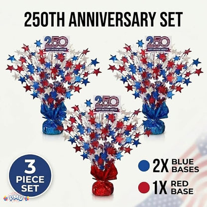 PMU 3 Pcs 250th Anniversary Patriotic Star Metallic Foil Spray Centerpiece Red - Image 8