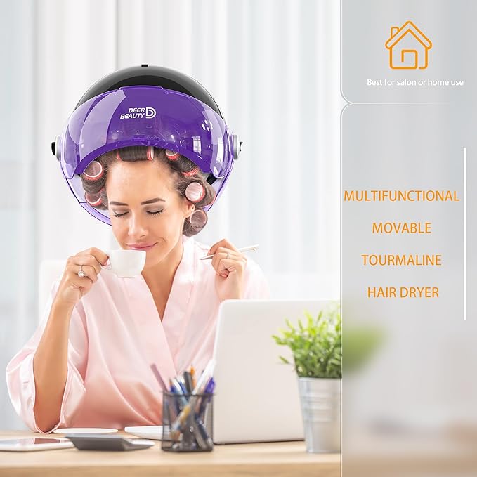Professional Standing Hair Dryer - 1875W Floor Standing Hooded Dryer Hair Bonnet with Ionic Generator for Professional Salon Station Spa Home Use Hair Drying Treatment Adds Shine Volume (Purple)