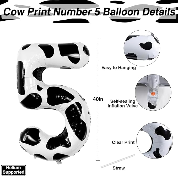 40 Inch Cow Print Number 15 Balloon Set, Giant Black and White Foil 1 and 5 - Image 4