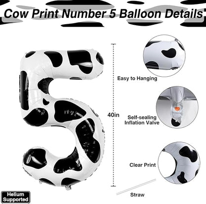 40 Inch Cow Print Number 15 Balloon Set, Giant Black and White Foil 1 and 5 - Image 4