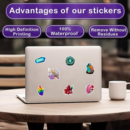 50 Pcs Crystal Stickers Spiritual Crystals Vinyl Decal Waterproof Boho Gemstone - Image 3