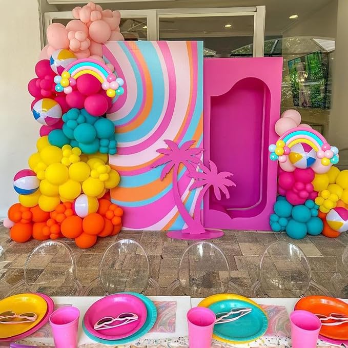 155 Pcs Summer Rainbow Balloons Arch Kit, Hot Pink Teal Blue and Yellow Neon - Image 7